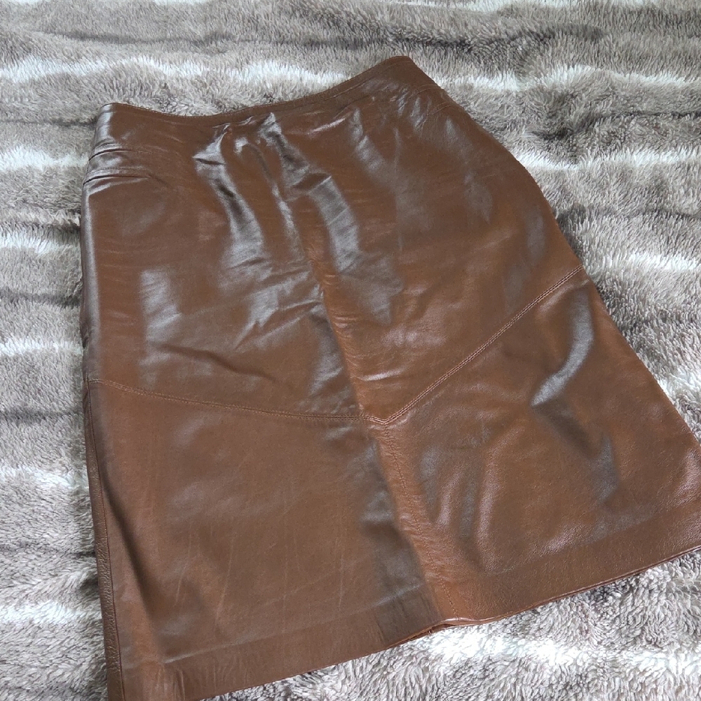 Henne Brown Leather A-Line Skirt